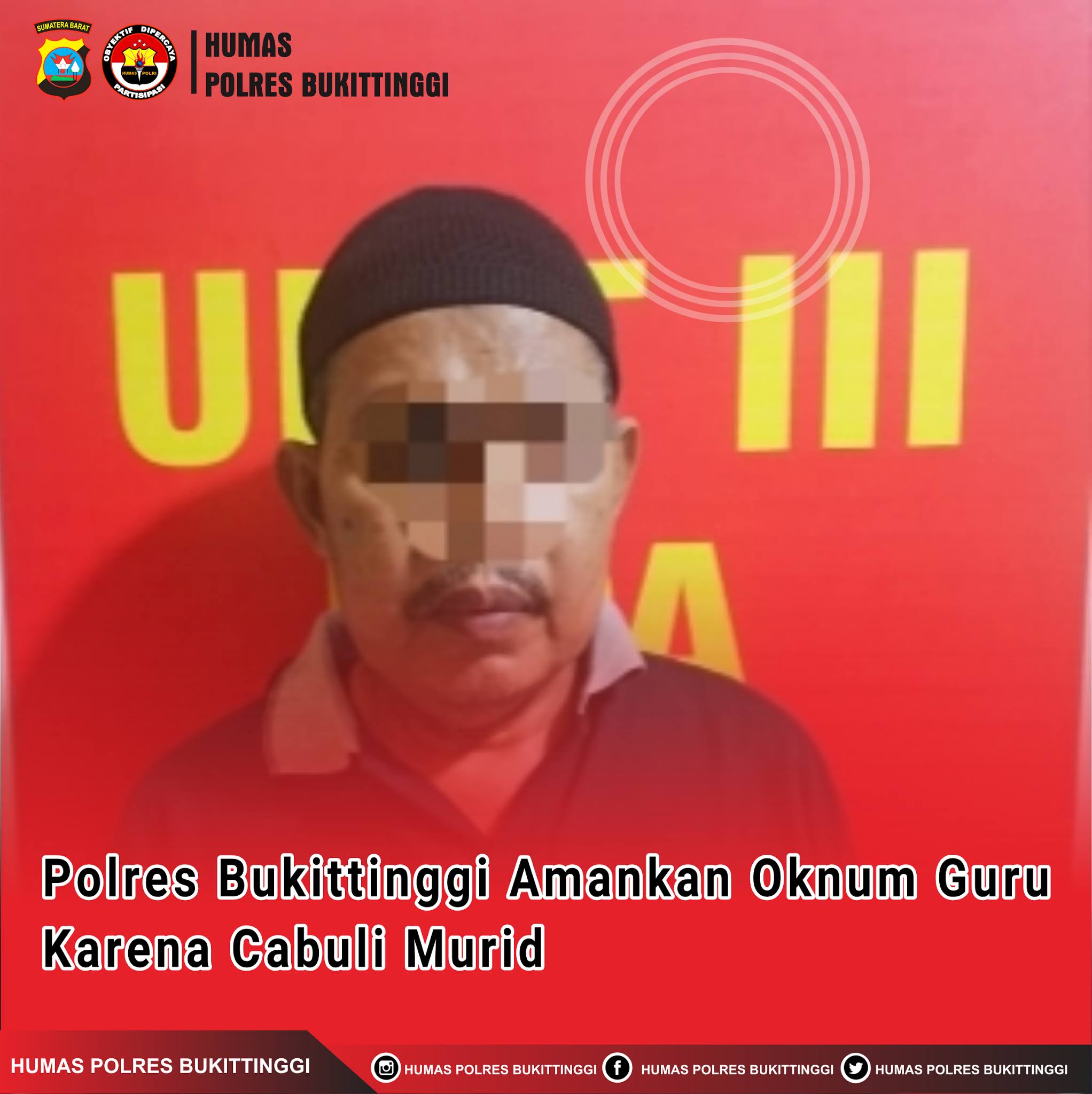 Cabuli Murid Laki Lakinya, Oknum Guru di Agam Ditangkap Polisi