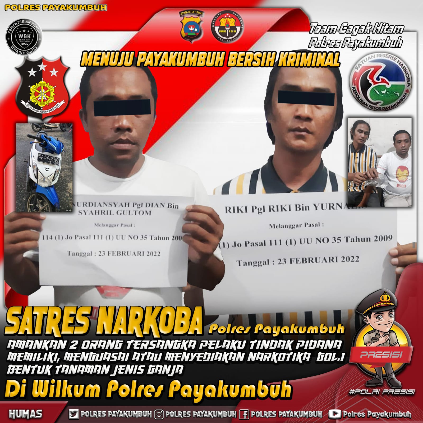 Honorer Satpol PP Limapuluh Kota Diamankan Resnarkoba Polres Payakumbuh