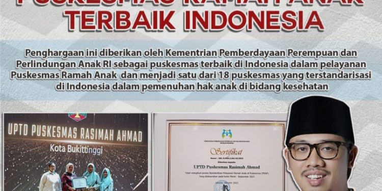 LAGI, WALIKOTA ERMAN SAFAR terima penghargaan nasional: Rasimah Ahmad Puskesmas Ramah Anak Terbaik Indonesia