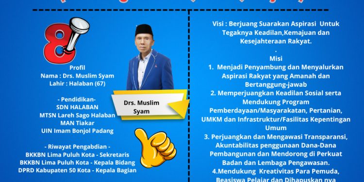 Muslim Syam Dapil 3 Lareh Sago Halaban, Luhak dan Situjuah : Menjabarkan Visi dan Misinya Sebagai Calon Anggota legislatif Daerah