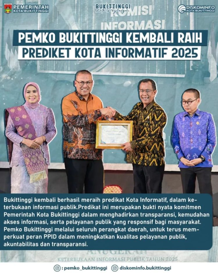 Kota Bukittinggi Mempertahankan Predikat Kota Informatif Tingkat Tertinggi