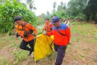 Tim SAR gabungan mengevakuasi balita yang hanyut di sungai Nagari Toboh Gadang, Padang Pariaman. (Foto: Dok. Tim SAR Padang)